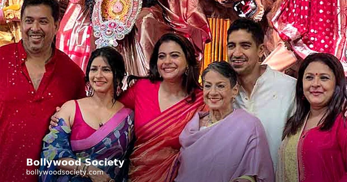Kajol in Red-Orange Silk Saree at 80th Durga Puja