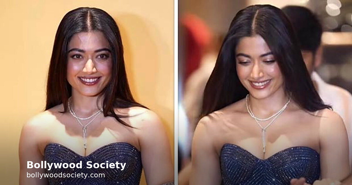Rashmika’s Midnight-Blue Crystal Corset and Banarasi Drape